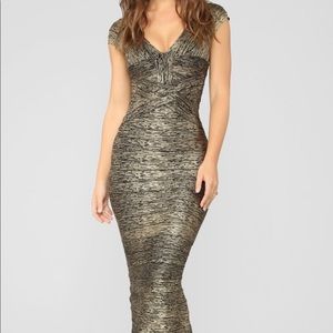 Fashion Nova Bandage Gown Gold and Black i…